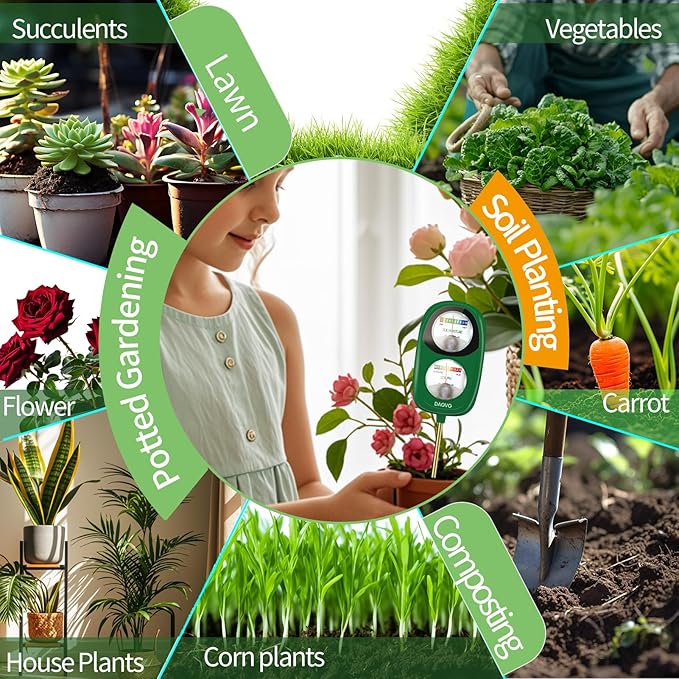 2-in-1 Soil Moisture Meter, Soil PH Meter, Large Dual-Screen Soil PH Tester & Moisture Meter for Plants Indoor&Outdoor Garden,Lawn,Farm Soil Test Kit-No Battery Needed-Leaf Green