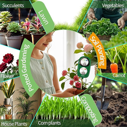 2-in-1 Soil Moisture Meter, Soil PH Meter, Large Dual-Screen Soil PH Tester & Moisture Meter for Plants Indoor&Outdoor Garden,Lawn,Farm Soil Test Kit-No Battery Needed-Leaf Green