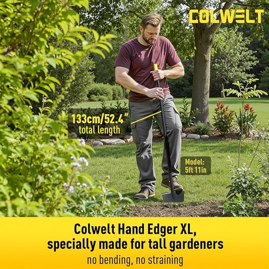 Colwelt Edger Lawn Tool Extra-Tall 52.4'', Garden Edger Chopper with V-Shape Tempered Blade, Half Moon Lawn Edger Tools with XL Solid Steel Handle, Grass Edger Tool Manual for Yard Landscaping Edging