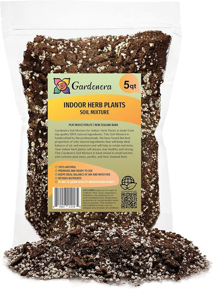 Gardenera Soil for Indoor Herb Planters - Blended Soil for Growing Kitchen Herbs - 5 Quart Bag