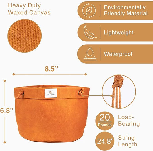 Large Waxed Canvas Handmade Hanging Planter for Indoor/Outdoor Plants, Hanging Basket Plant Holder Dijon Yellow with Hook