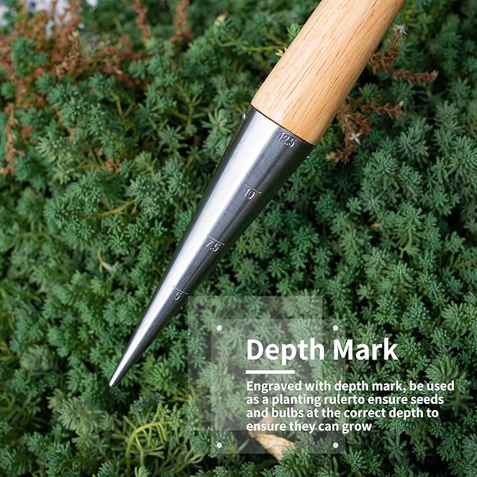 FLORA GUARD Hand Dibber Garden Tool, Seed Planter Tool with Wood Handle for Sowing Seed - 5