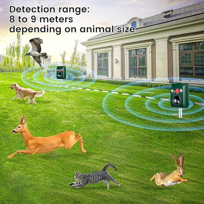 FAYINWBO Latest in 2022 Outdoor Ultrasonic Animal Repeller. Solar Animal Repellent.with Flashing LED Lights, Siren Expelled Cats, Dogs, Rac Green