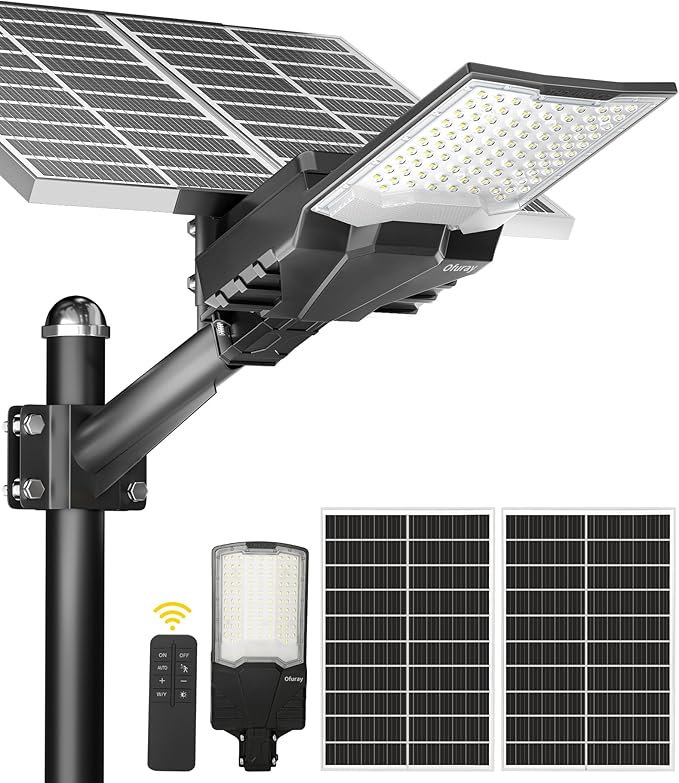 Ofuray OL-8000W Solar Street Lights Outdoor,OHF-Plus 40,000Mah High Power Solar Security Flood Lights Parking Lot Lights Commercial Dusk to Dawn,IP67 6500k Led with Remote for Street,Court,Barn