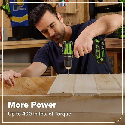Greenworks 24V Cordless Brushless 400 in-lbs Drill/Driver+1950 in-lbs Impact Driver Combo,High Torque, Lightweight, (2) 2.0Ah USB-C Batteries(12,000mAh Power Bank) and 65W USB-C Fast Charger(3-Port)