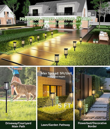 Solar Pathway Lights, 8 Pack Solar Lights Outdoor Waterproof IP65, Auto On/Off Outdoor Solar Lights for Pathway, Garden, Yard, Walkway, Lawn, Patio, Driveway, Landscape Decor Lighting