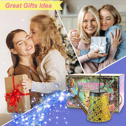 Solar Watering Can Lights,Christmas Large Retro Metal Hanging Solar Lights Outdoor Waterproof, Birthday Gifts for Women Mom Grandma Garden Decor Yard Light LED Decoration Outside for Porch Lawn Patio
