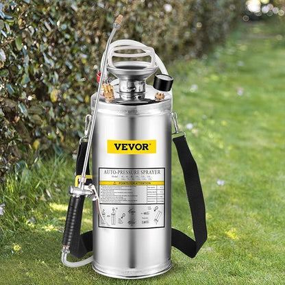 Happybuy 2 Gallon Stainless Steel Sprayer, 20" Wand & 3FT Reinforced Hose, Hand Pump Sprayer with Pressure Gauge, Safety Valve & Adjustable Nozzle, Weed Sprayers for Lawn, Gardening &Sanitizing1