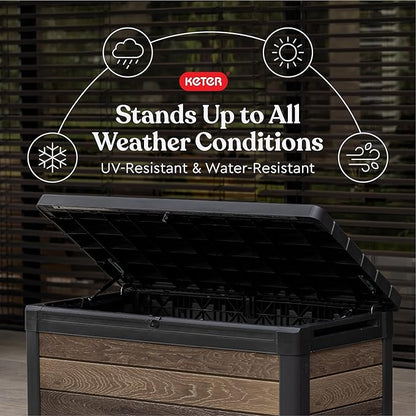 Keter Walnut 100 Gallon Resin Deck Box-Organization and Storage for Patio Furniture Outdoor Cushions, Throw Pillows, Garden Tools and Pool Toys