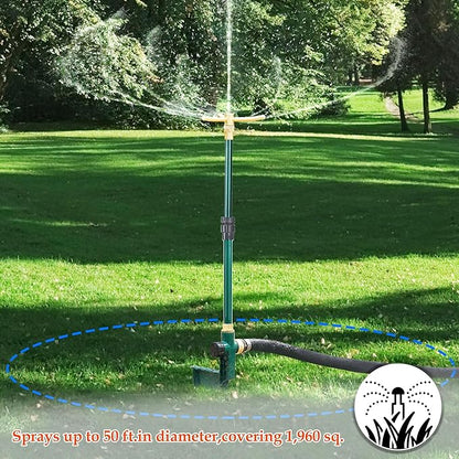 ATDAWN 3-Arm Garden Sprinkler, High-Rise Lawn Sprinkler, 360 Degree Rotation Garden Water Sprinklers, Lawn Irrigation System, Gardening Watering System, Large Area Coverage, Green
