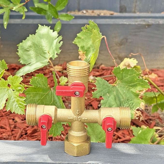 HQMPC Hose Splitter – Heavy-Duty Brass Garden Faucet Connector Garden Hose Splitter 3 Way 3/4" GHT Thread Red Handle