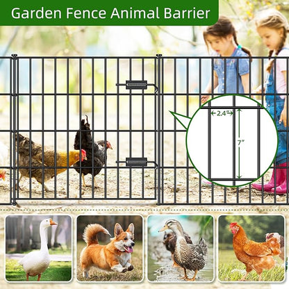 Metal Garden Fence 28in (H) x 35ft (L), 1 Gate + 14 Panels Dog Fences Border Fence Animal Barrier, No Dig Garden Fencing for Yard Flower Bed Lawn Patio Outdoor, PIN282815G Black