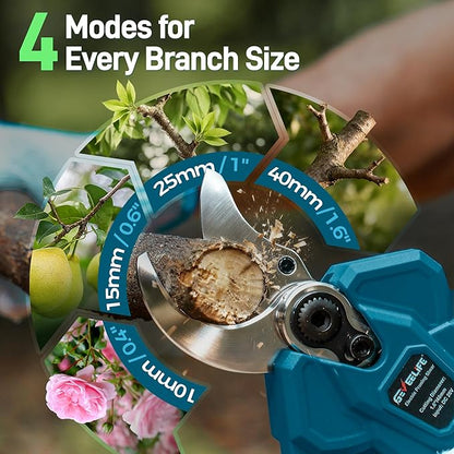 Cordless Electric Pruning Shears with Pole,21V 4000mAh Batteries, 1.6" Cutting Diameter,9.2ft Reach,3 Modes Adjustable,Brushless Motor for Powerful Branch Tree Trimming,Sky Blue