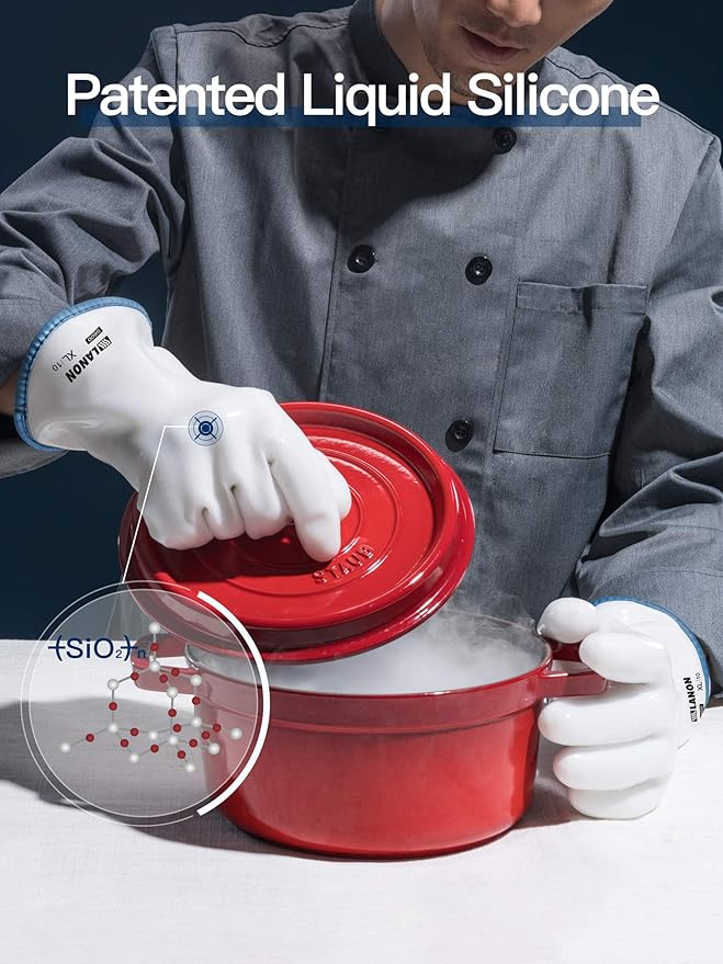 LANON Protection wahoo Liquid Silicone Smoker Oven Gloves, Food-Contact Grade, Heat Resistant Gloves for Cooking, Grilling, Baking, White, XXL/11