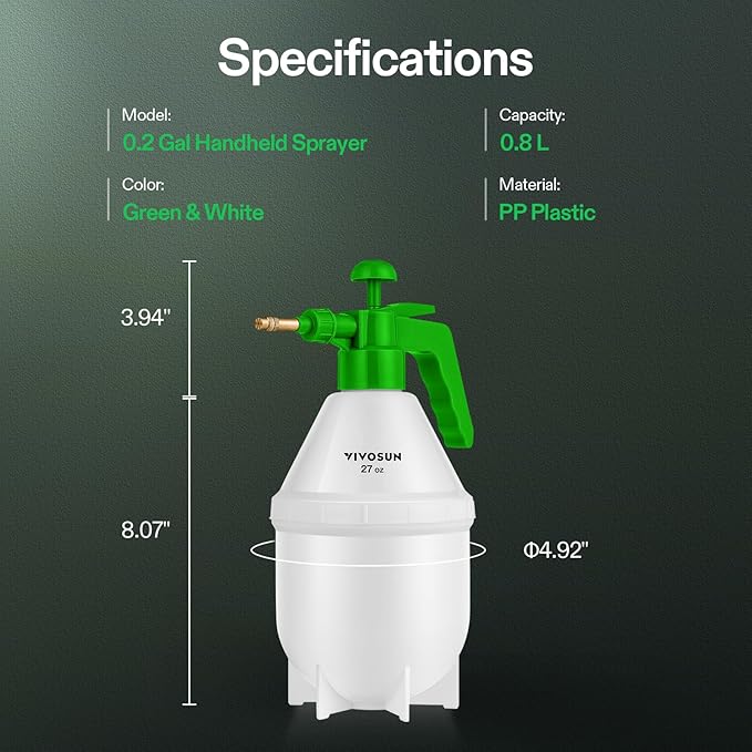 VIVOSUN 27oz Pump Sprayer, Handheld Garden Water Sprayer Bottle with Adjustable Brass Nozzle, for Spraying Plants, Flowers, Weeds and Cleaning, Green