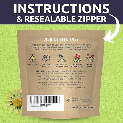 Zinnia Green Envy - Large 1 Ounce Packet - 4,000 Flower Seeds for Planting - Zinnia elegans
