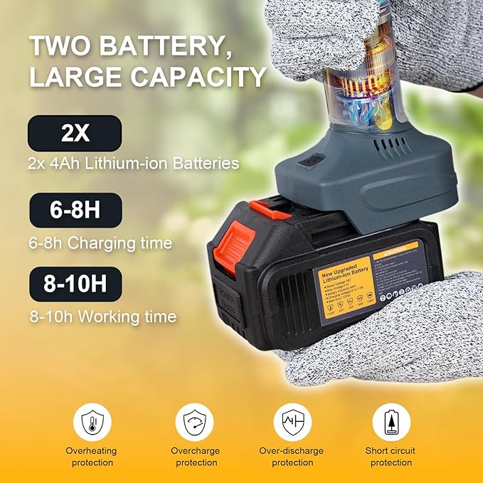 2 In 1 Pole Pruning Shears 2.0 Inch Cutting Diameter Compatible with Makita Battery Secateurs Japanese SK5 Blade 2 * 4000mAh Batteries Electric Pruner Extended To 8.2ft