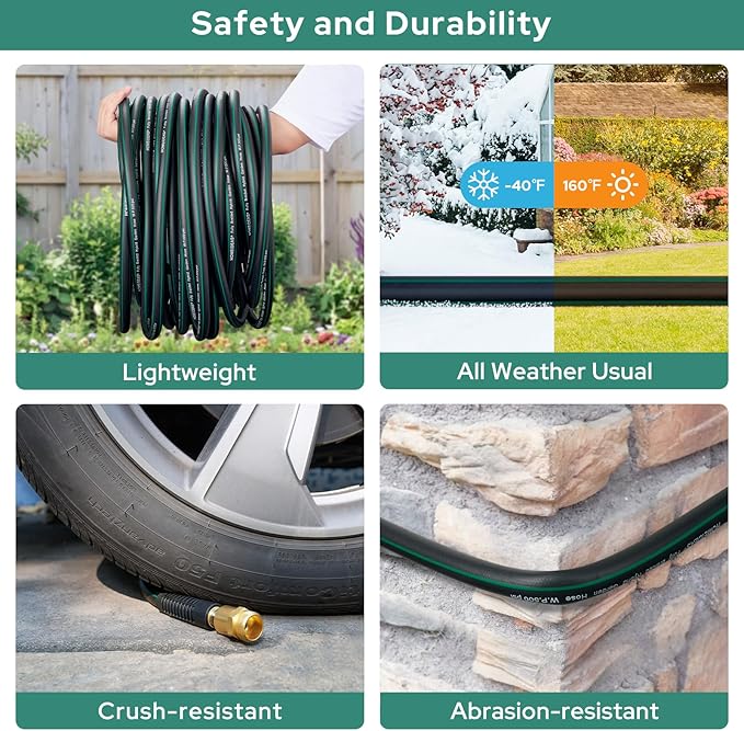 HOMEIDEAS Short Rubber Garden Hose 3 Feet - Newly Leak-proof & Kink-Free Design | Freely Rotational Spherical Ball Joint, Anticorrosive 3/4" Brass Fittings - Perfect for Outdoor Watering