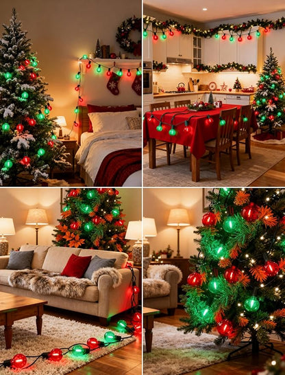 50Ft Clear Red and Green Outdoor LED Lights,G40 Globe Patio Christmas String Lights with 25 Colorful Bulbs(2 Spare),Outside Christmas Hanging Lights for Christmas Tree Roofline Holiday Party