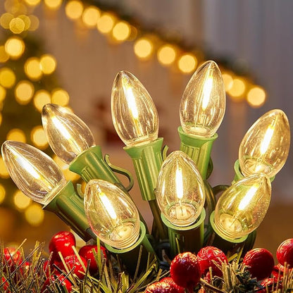 Brightown C7 Clear LED Christmas String Lights Outdoor, 100FT Connectable Vintage Hanging Lamps with 104 0.6W Bulbs(4 Spare) for Xmas Holiday Party Patio Roofline House Decor