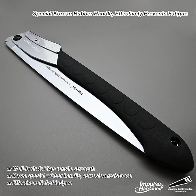 TONMA Folding Hand Saw [Made in Korea] 14" (360mm) LargeTeeth Pruning Hand Saw for Wood Cutting, Outdoor Camping, Garden Woodworking, Japanese Craft Plating Impulse Hardened Stainless Blade