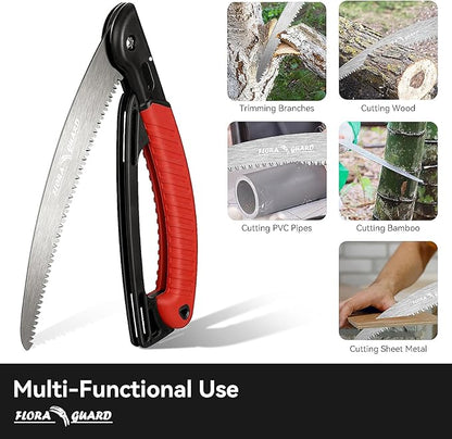 FLORA GUARD 10-Inch Folding Hand Saw, Heavy Duty Pruning Saw with Multi-Level Razer Teeth for Wood Cutting, Tree Trimming, Professional Camping Gardening Tools