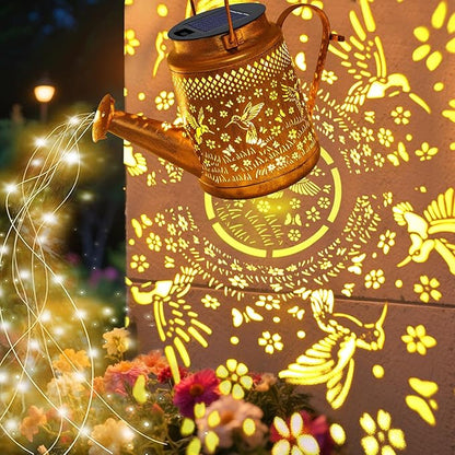 VOOKRY 2 Pack Hummingbird Metal Solar Watering Can Lights, Solar Lights Outdoor Waterproof, Birthday Gifts for Women Mom Grandma Christmas, Hanging Lanterns Garden Decor for Outside Yard Patio Lawn