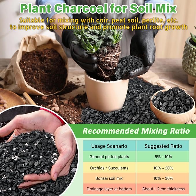 Legigo 12QT All Natural Horticultural Charcoal- Activated Hardwood Plant Charcoal for Soil Amendment, Conditioning Bonsai Soil, Succulent, Terrarium Supplies, Indoor Plant Potting Soil