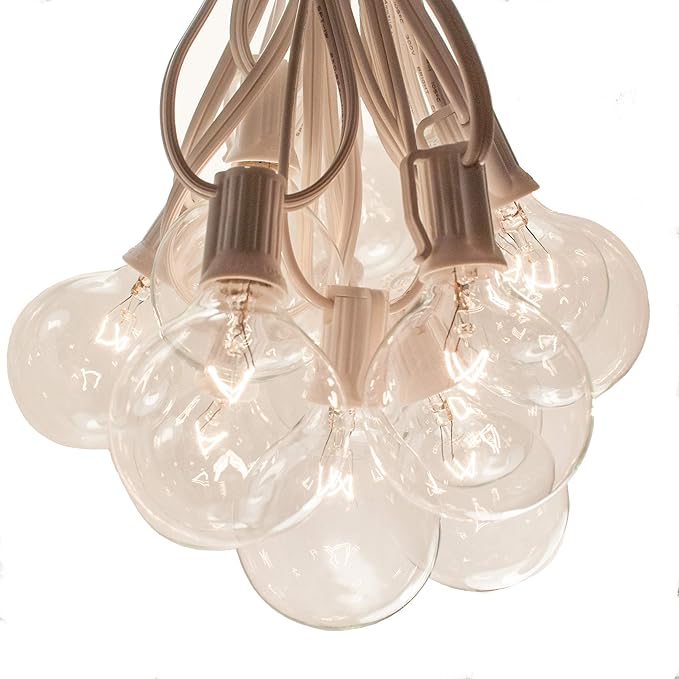 Hometown Evolution, Inc. Globe String Lights (100 Foot, G50 Clear - White Wire - 2 Inch 7 Watt Bulbs +5 Free Spares)