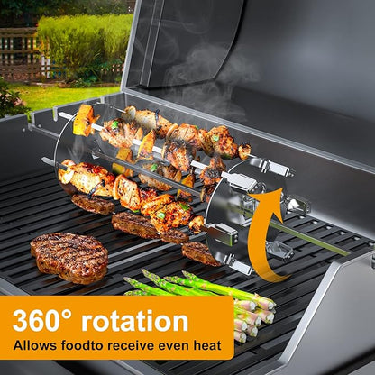 LS'BABQ Rotisserie Kabob Rods-BBQ Accessories for Napoleon Grill,Universal Rotisserie Shish-Kebab Skewer Set Fit Most Spit rods of Grills Rotisserie,Stainless Steel