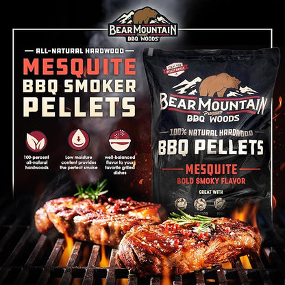 Bear Mountain All Natural Wood Pellets for Smoker, Grill & BBQ, 40 Lbs, Mesquite - Premium Hardwood Barbecue Pellets for Indoor and Outdoor Grilling