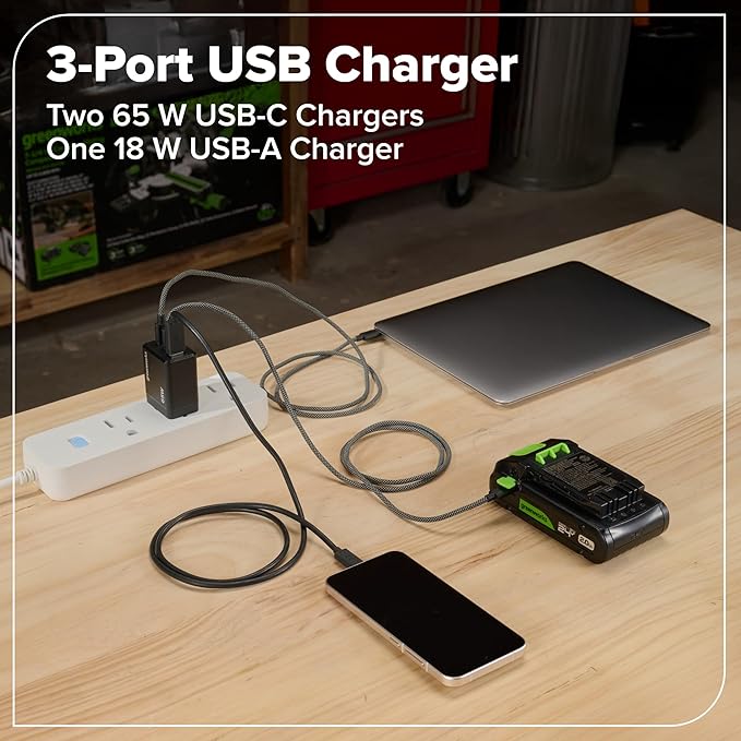 Greenworks 24V Brushless 10PC Power Tool Combo, Drill+Impact Driver+Circular Saw+Recip Saw+Jig Saw+Sander+Light+Multi-Tool+Nailer+Grinder (2) 4.0Ah+2.0Ah Batteries (24,000mAh Power Bank) USB-C Charger