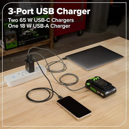 Greenworks 24V Brushless 10PC Power Tool Combo, Drill+Impact Driver+Circular Saw+Recip Saw+Jig Saw+Sander+Light+Multi-Tool+Nailer+Grinder (2) 4.0Ah+2.0Ah Batteries (24,000mAh Power Bank) USB-C Charger