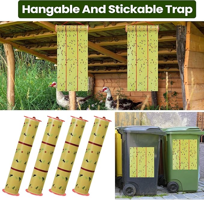 Qualirey Giant Sticky Fly Traps,30 Feet Fly Strips for Indoor Outdoor Hanging Flying Tapes Non Toxic Ribbon Fruit Gnat Killer for Mosquito Plants House Horse Stable (Fluorescent Green,5 Pcs)