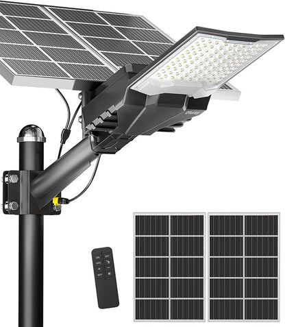 Ofuray OL-18000W Solar Street Lights Outdoor,60,000Mah High Power Solar Security Flood Lights Parking Lot Lights Commercial Dusk to Dawn,IP67 6500k Led with Remote for Street,Court,Barn