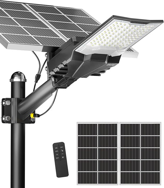 Ofuray OL-18000W Solar Street Lights Outdoor,60,000Mah High Power Solar Security Flood Lights Parking Lot Lights Commercial Dusk to Dawn,IP67 6500k Led with Remote for Street,Court,Barn