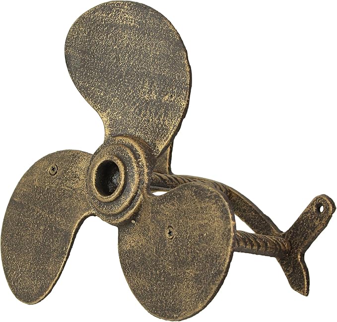 Bronze Finish Cast Iron Boat Propeller Wall-Mounted Decorative Garden Hose Hanger - Nautical Outdoor Hose Holder Decor to Add Maritime Charm to Your Garden
