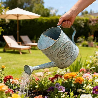 Vintage Metal Watering Can with Magnolia Greenhouse & Nursery Design Garden Decorative Watering Pot Farmhouse Waterer for Home Indoor Outdoor Garden Balcony Courtyard (Gray)