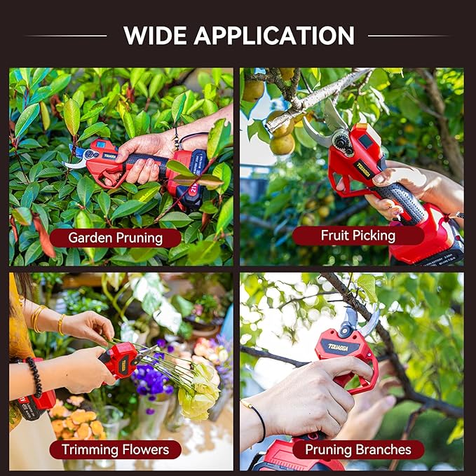 Upgraded Electric Pruning Shears,1.2" Cutting Diameter Cordless Power Pruner with LCD Display, Brushless Motor Pruning Shears with 2000mAh*2 Rechargeable Batteries for Garden Tree Pruner Branch