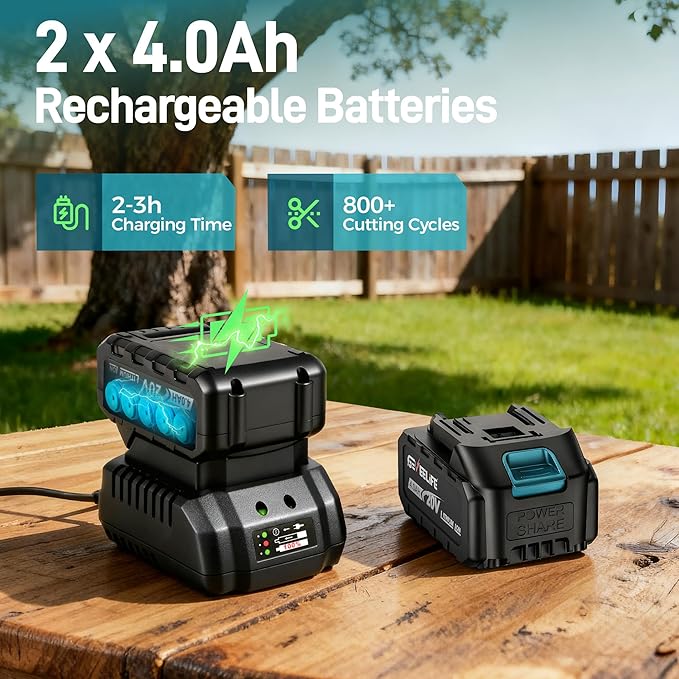 GEVEELIFE 2-in-1 Electric Pruning Shears Cordless, 1.6" Cutting Diameter, Electric Tree Pruner with 12.8Ft Reach Extension Pole, 2×4.0Ah Battery Powered Pole Pruner for Tree Trimming