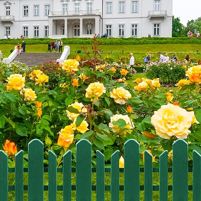 Sunnyglade 12 Pack Garden Edging Decorative Border Recycled Plastic Landscape Garden Fence Flexible No-Dig Spikes,Dark Green