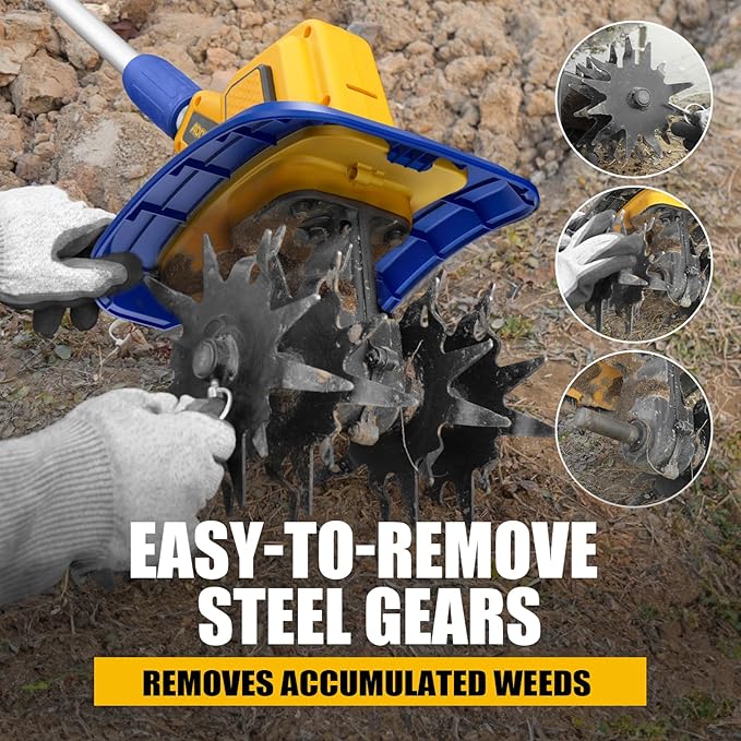 Cordless Tiller Cultivator Compatible with Dewalt 20V Battery(Tool Only), 360RPM Battery Powered Garden Cultivator, 9In Tilling Width & 7In Depth Tiller for Gardening