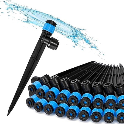 Bonviee 20-Pack Drip Irrigation Emitters, 1/4" Push-to-Connect Irrigation Stakes – Adjustable 360° Water Saving Garden Sprinklers for Potted Plants, Lawn, Vegetable Beds