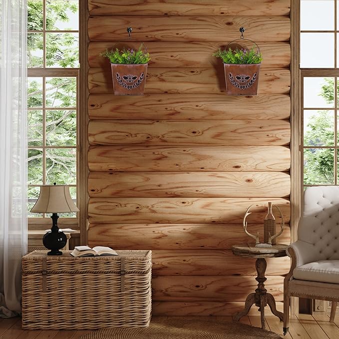 CVHOMEDECO. Farmhouse Wall Mount Metal Flower Pots Rustic Galvanized Bee Flower Holder Wall Hanging Pocket Planter for Indoor, Outdoor and Wall Decor, Set of 2 (Rusty)