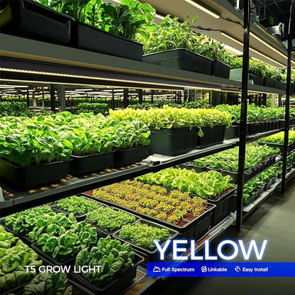 Barrina T5 Grow Lights for Indoor Plants, 4FT 160W (8 X 20W) Plant Grow Lights Indoor with Magnetic Bar, Linkable Plant Growing Lamps with Black Cover, Plug and Play, Yellow, 8 Packs