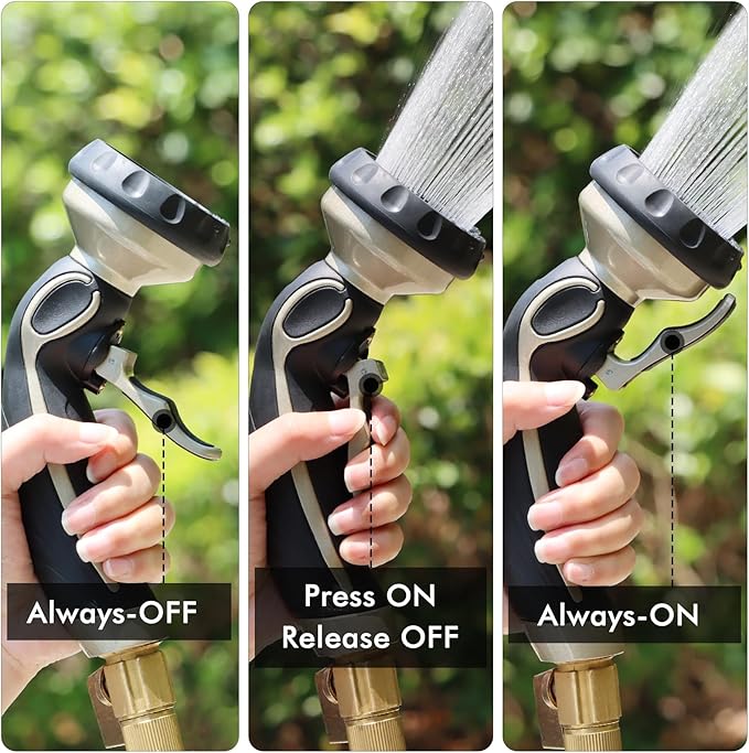 RESTMO Hose Nozzle with Easy Self-Lock Trigger, Heavy Duty Metal Water Hose Sprayer with 9 Spray Patterns and On/Off Valve, Ideal for Outdoor Lawn & Garden Watering, Car & Pet Washing