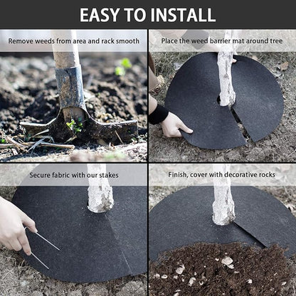 YBB Tree Weed Barrier Mat, Non-Woven Degradable Garden Weed Barrier Landscape Fabric Mulch Ring Tree Protector with Stakes (6 Pack)