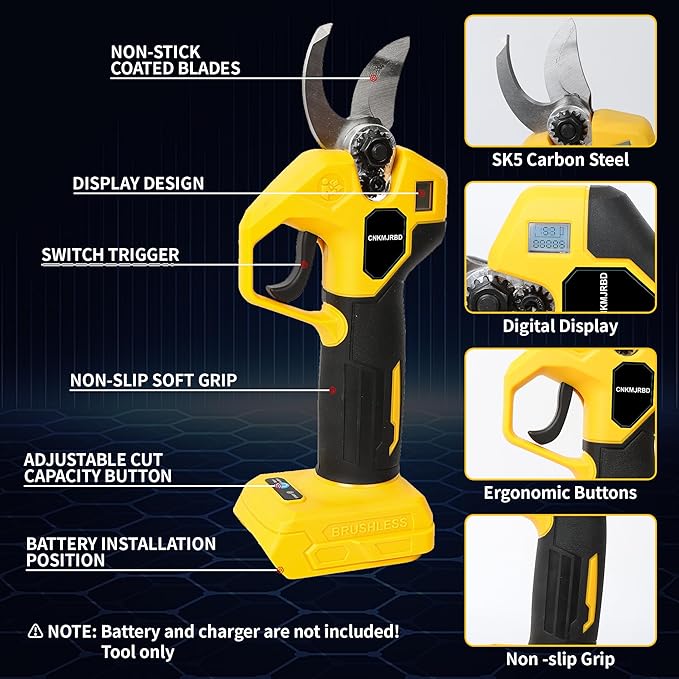 Pruning Shears Compatible with Dewalt 20V Battery, Brushless Cordless Pruning Shears with LCD Display and SK5 Blades, 0.8-1.2 Inches Cutting Diameter, for Branch Trimming (Battery Not Included)