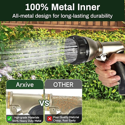 ARXIVE Garden Hose Nozzle,Heavy Duty High Pressure Hand Sprayer,100% Metal Water Hose Sprayer Nozzle with 7 Spray Patterns for Watering Garden,Lawns,Car Washing and Pet Washing