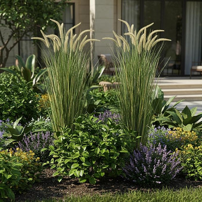 KOL Artificial 5ft Horsetail Reed Grass – 59in Tall Faux Grass Plant in Pot, Indoor Outdoor Artificial Greenery for Home, Office, Wedding & Party Decor